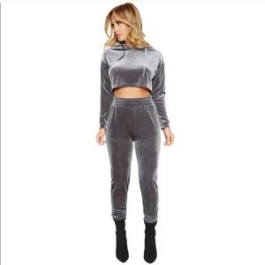 Naked Wardrobe Grey Velvet Cropped Set